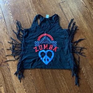 Zumba Heart Peace Sign Fringe Top SIZE S